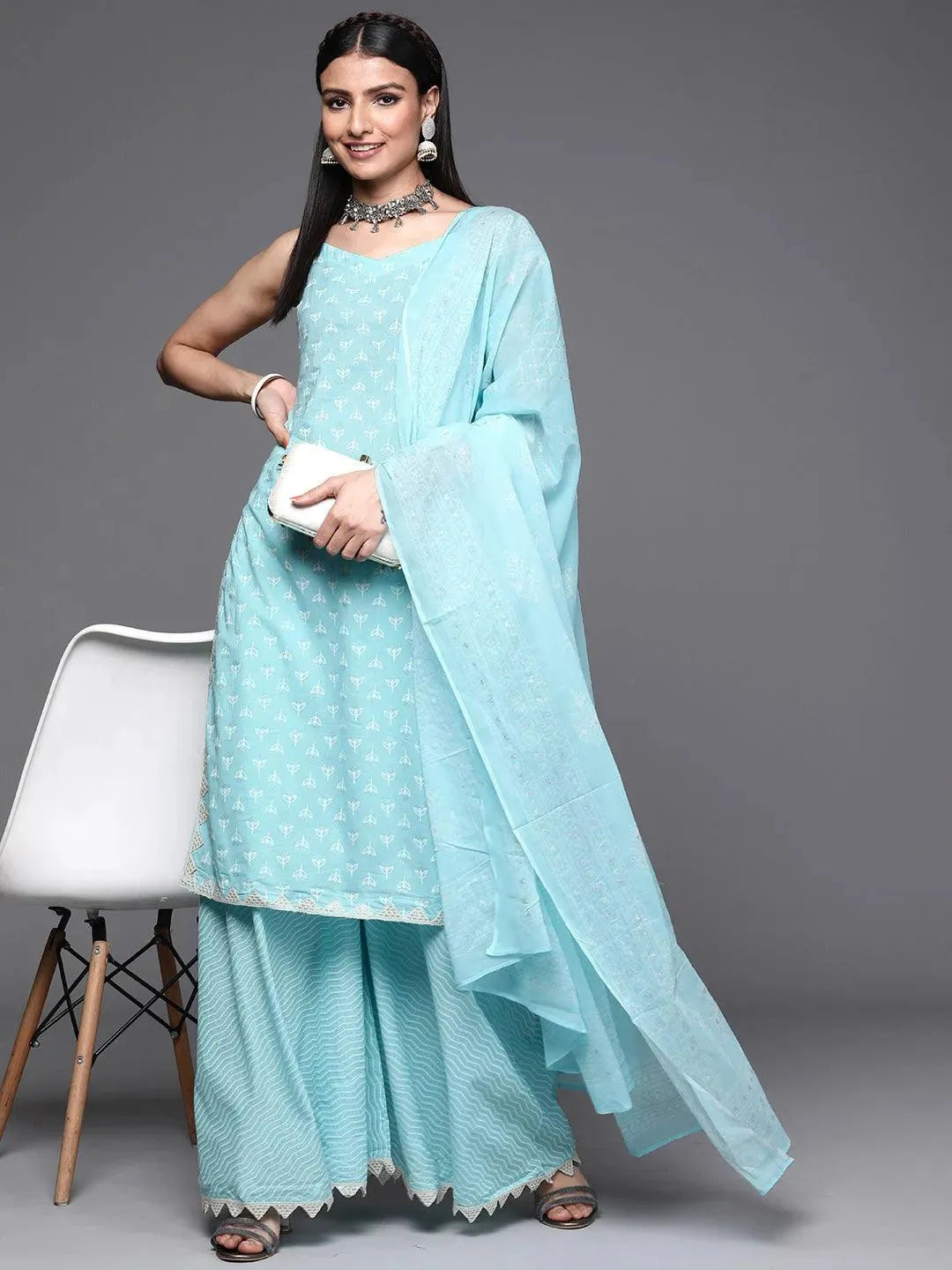 Blue Printed Cotton Suit Set - Libas