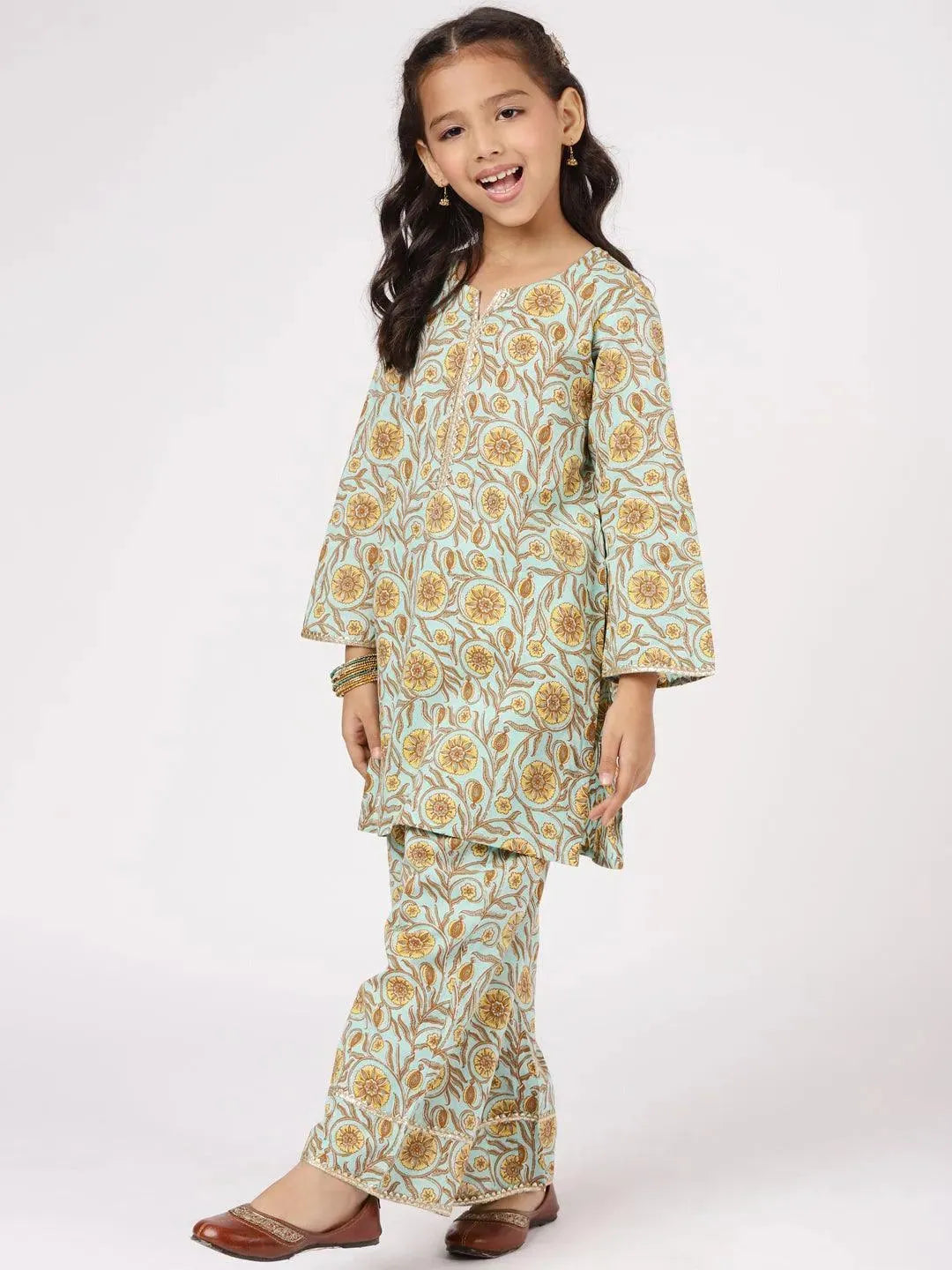 Blue Printed Cotton Suit Set - Libas