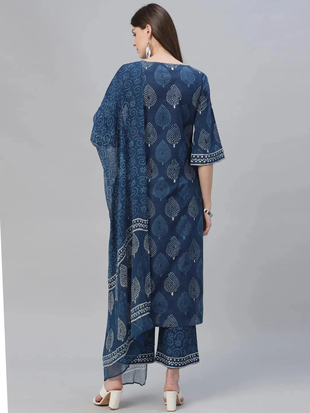 Blue Printed Cotton Suit Set - Libas