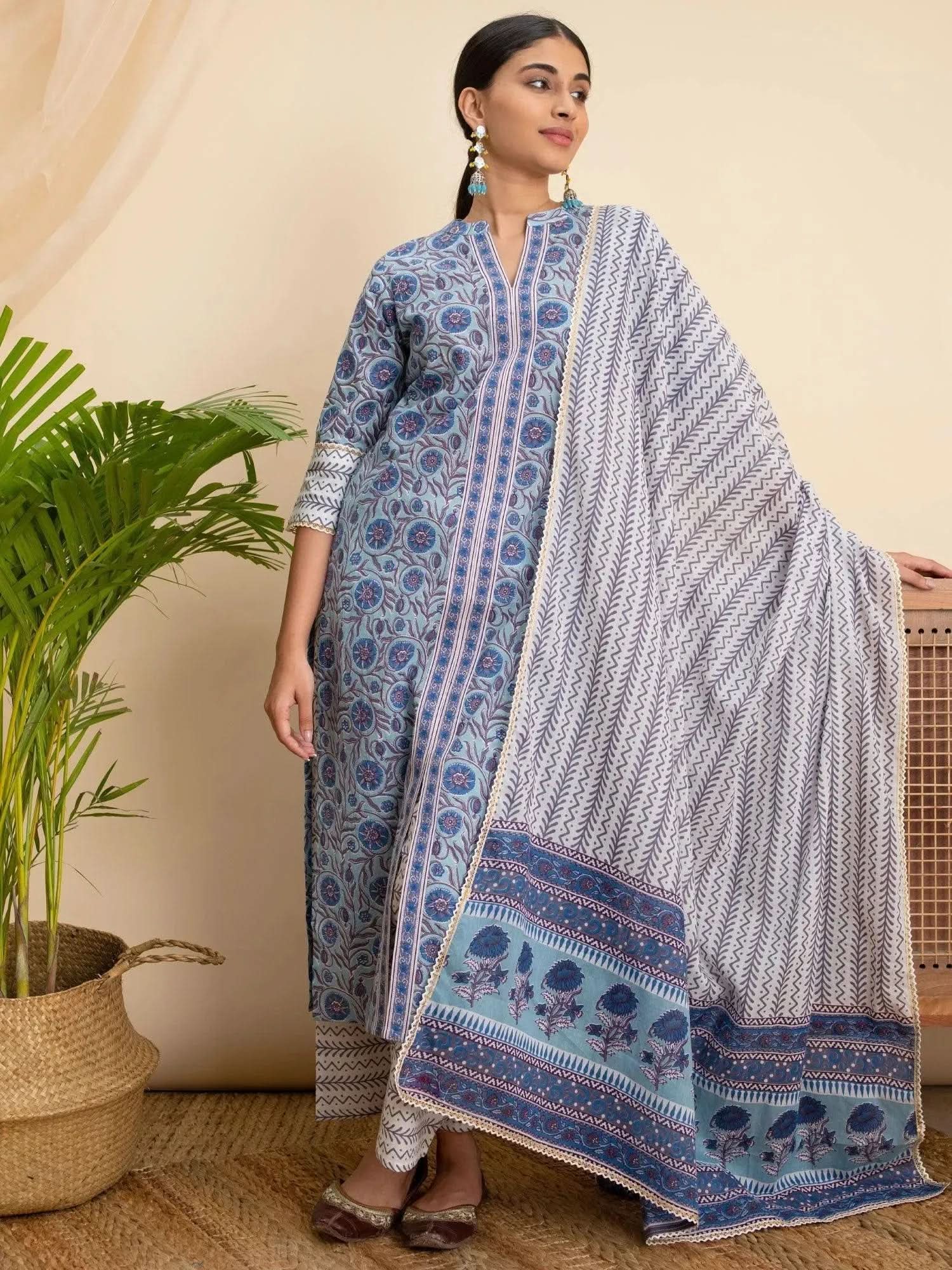 

Buy Blue Printed Cotton Suit Set - 20118O-XS | Libas Ethnic Wear Online