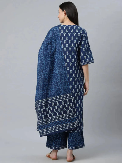 Blue Printed Cotton Suit Set - Libas