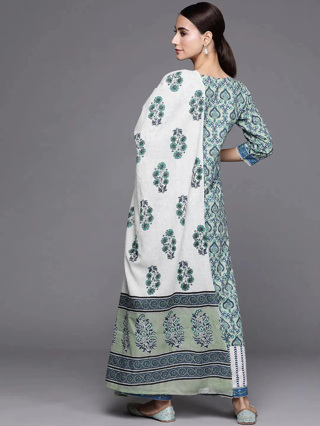 Blue Printed Cotton Suit Set - Libas