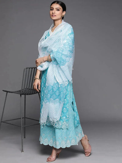 Blue Printed Cotton Suit Set - Libas