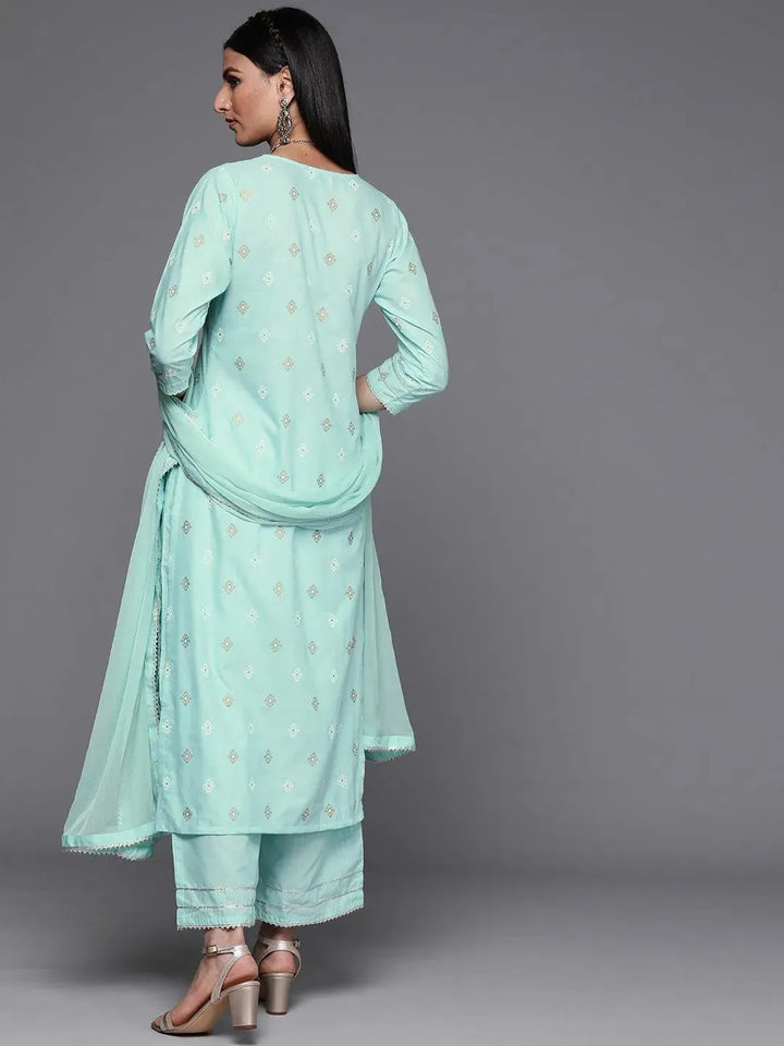 Blue Printed Cotton Suit Set - Libas