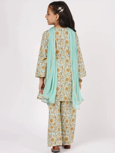 Blue Printed Cotton Suit Set - Libas