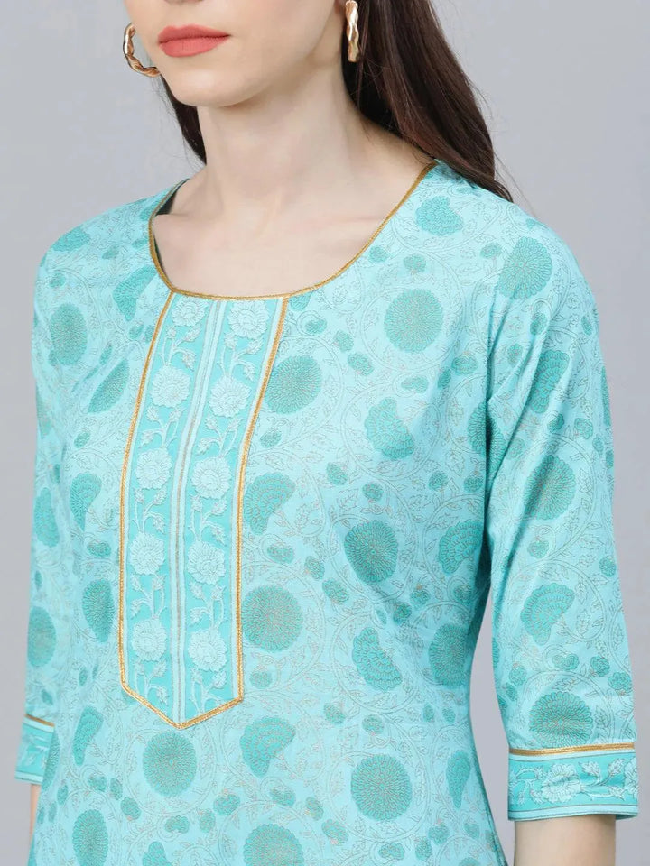 Blue Printed Cotton Suit Set - Libas