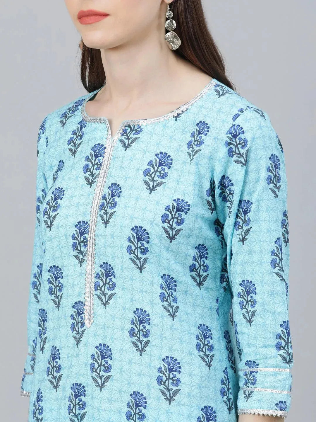 Blue Printed Cotton Suit Set - Libas