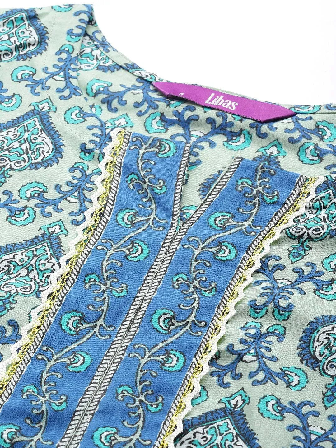 Blue Printed Cotton Suit Set - Libas 