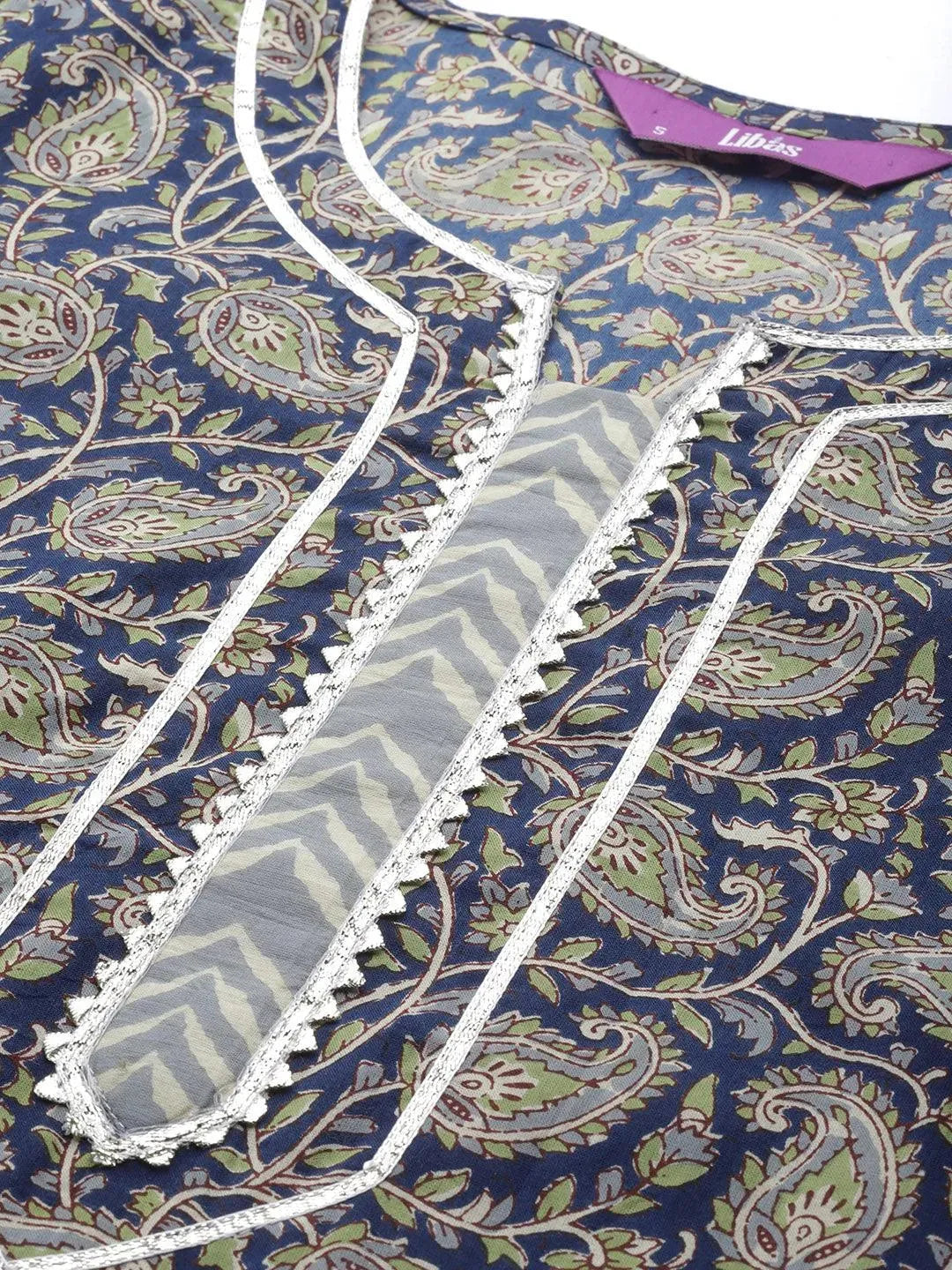 Blue Printed Cotton Suit Set - Libas 