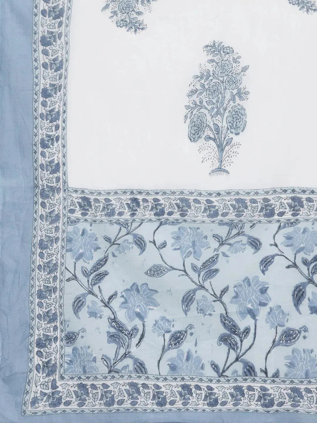 Blue Printed Cotton Straight Suit Set - Libas 