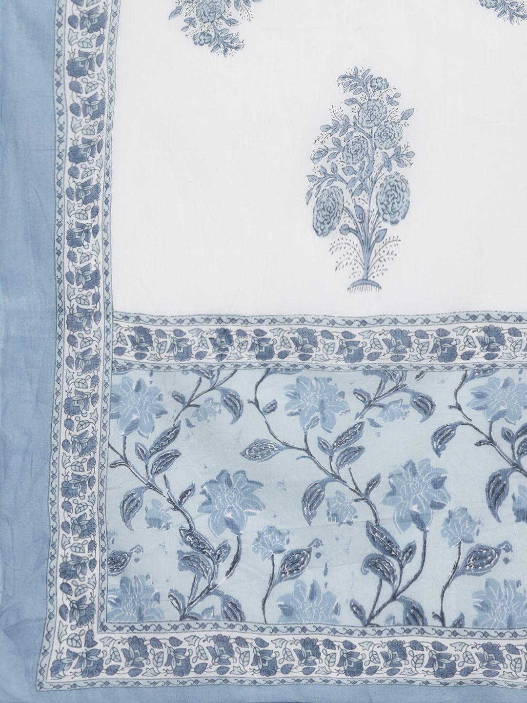 Blue Printed Cotton Straight Suit Set - Libas