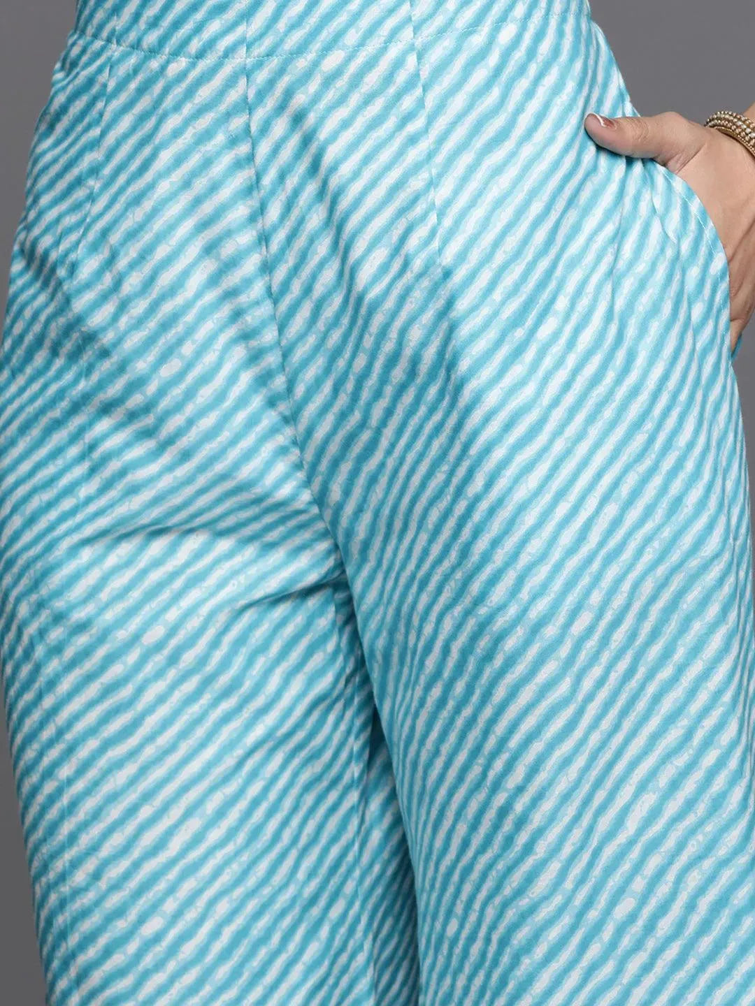 Blue Printed Cotton Suit Set - Libas 