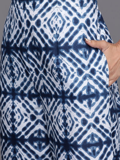 Blue Printed Cotton Straight Suit Set - Libas
