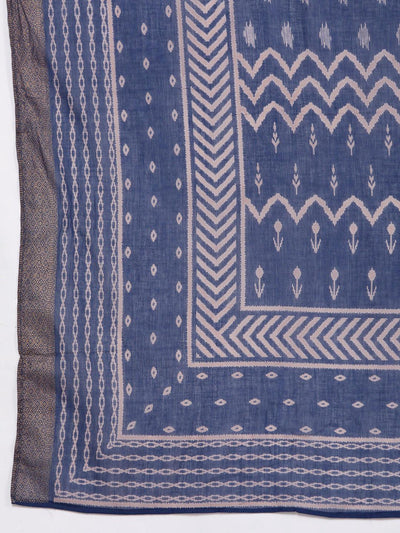 Blue Printed Cotton Straight Kurta With Palazzos & Dupatta - Libas