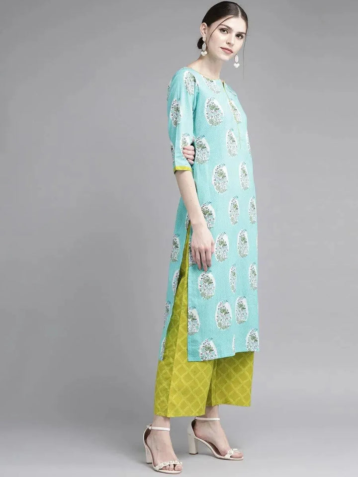 Blue Printed Cotton Suit Set - Libas