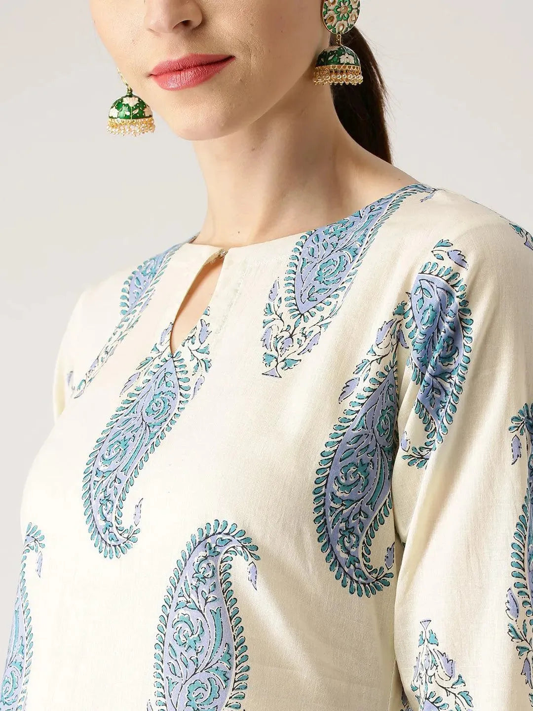 Blue Printed Cotton Kurta Set - Libas 