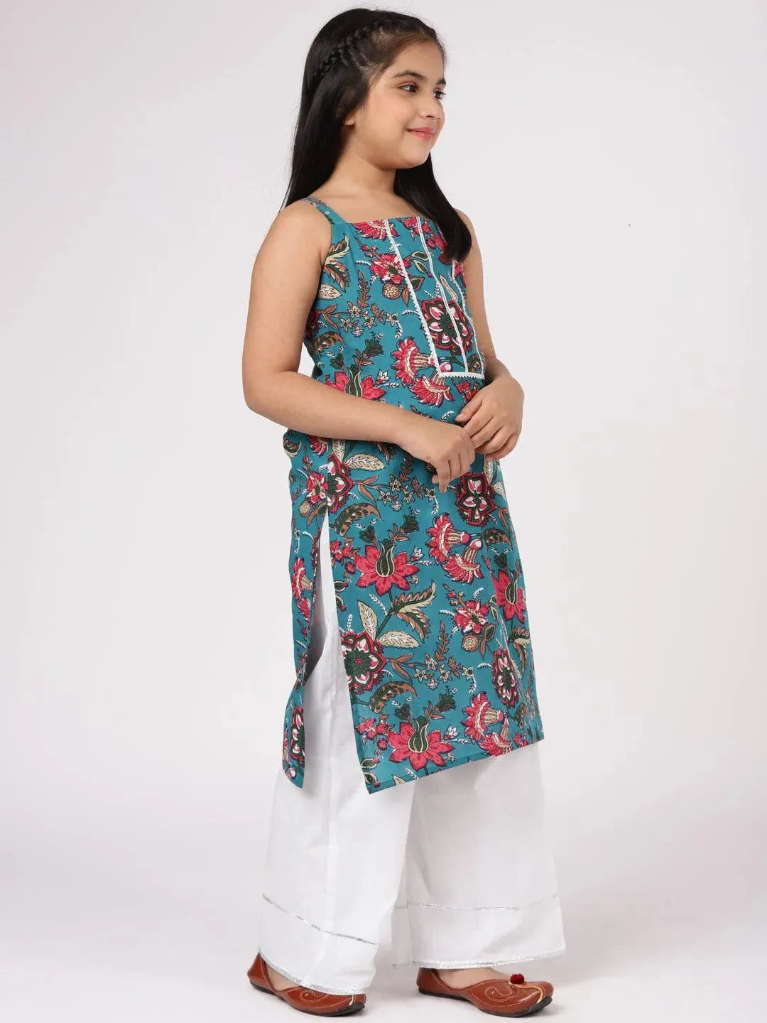 Blue Printed Cotton Straight Kurta Set - Libas 
