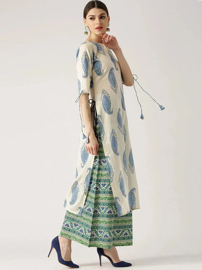 Blue Printed Cotton Kurta Set - Libas