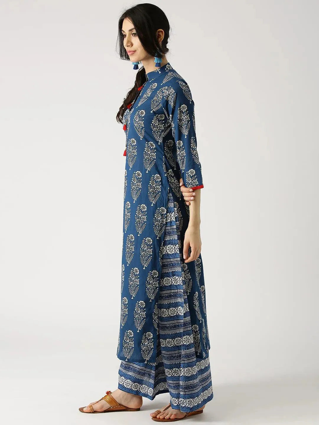 Blue Printed Cotton Kurta Set - Libas 