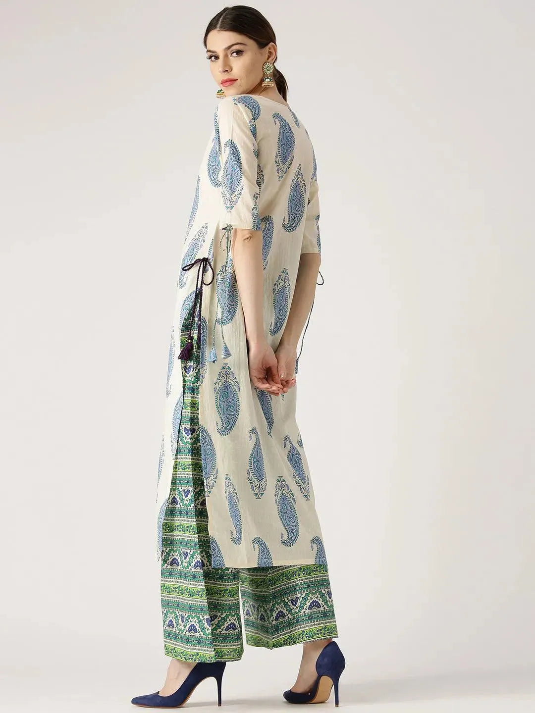 Blue Printed Cotton Kurta Set - Libas 