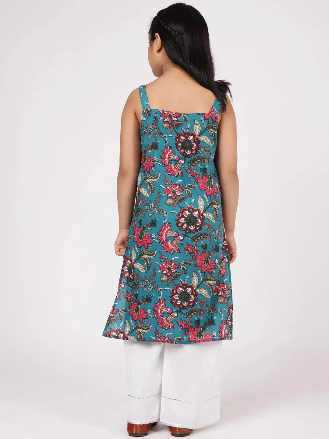 Blue Printed Cotton Straight Kurta Set - Libas 