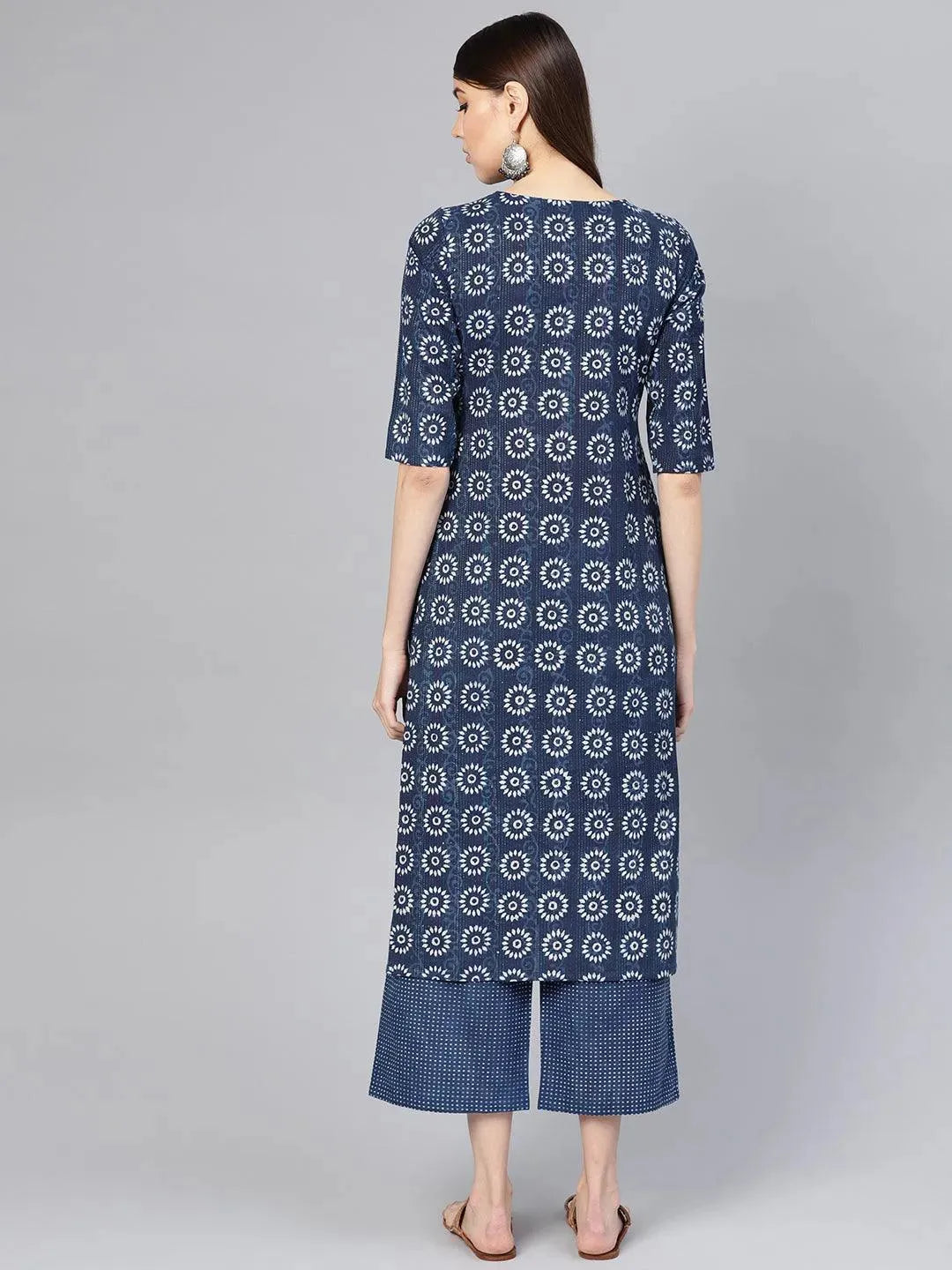Blue Printed Cotton Kurta Set - Libas 