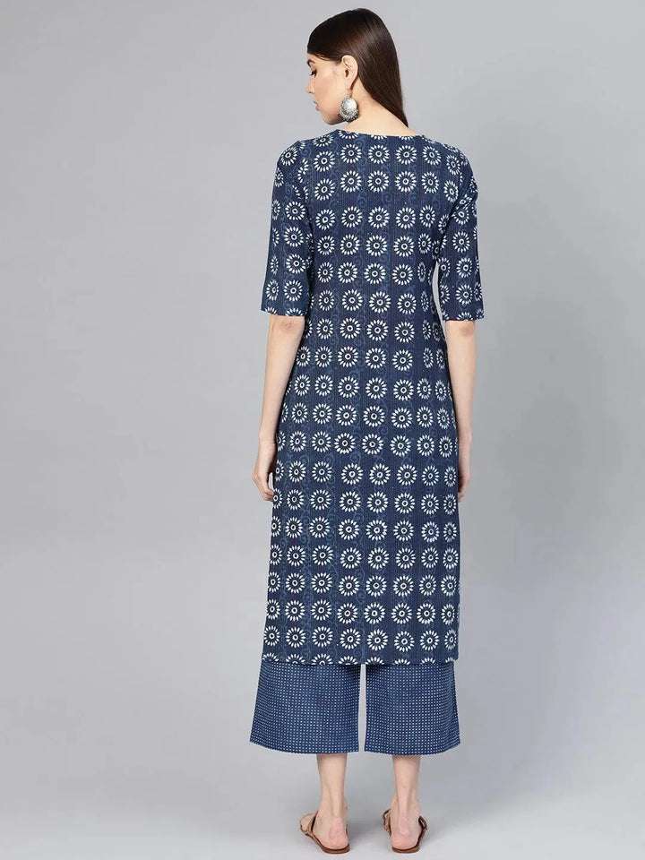 Blue Printed Cotton Kurta Set - Libas