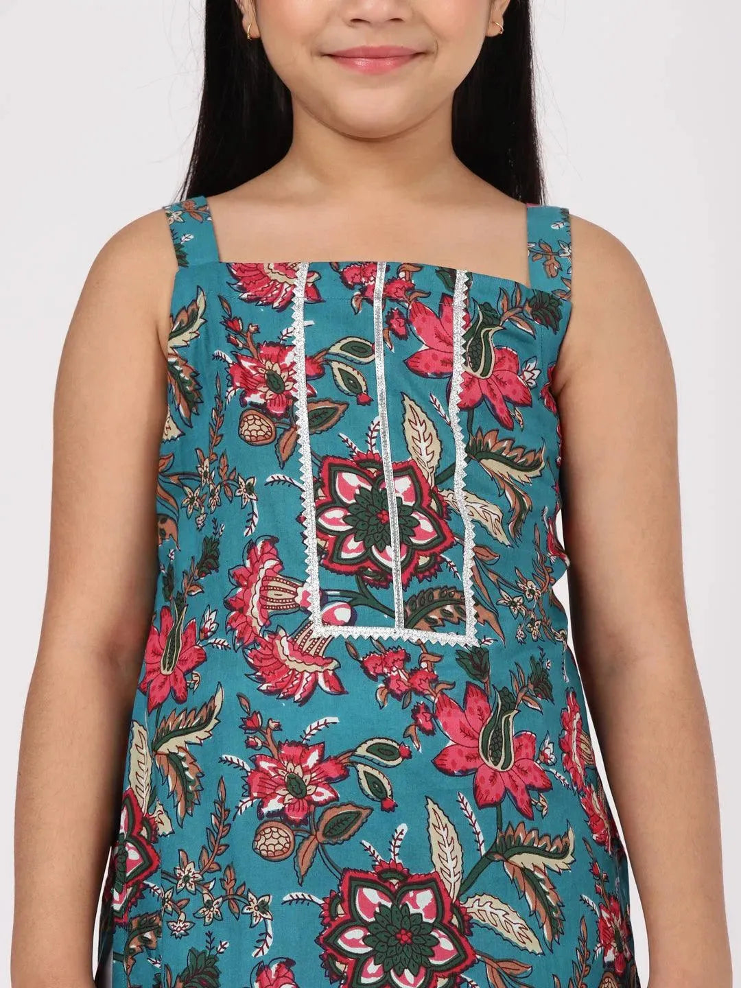Blue Printed Cotton Straight Kurta Set - Libas 