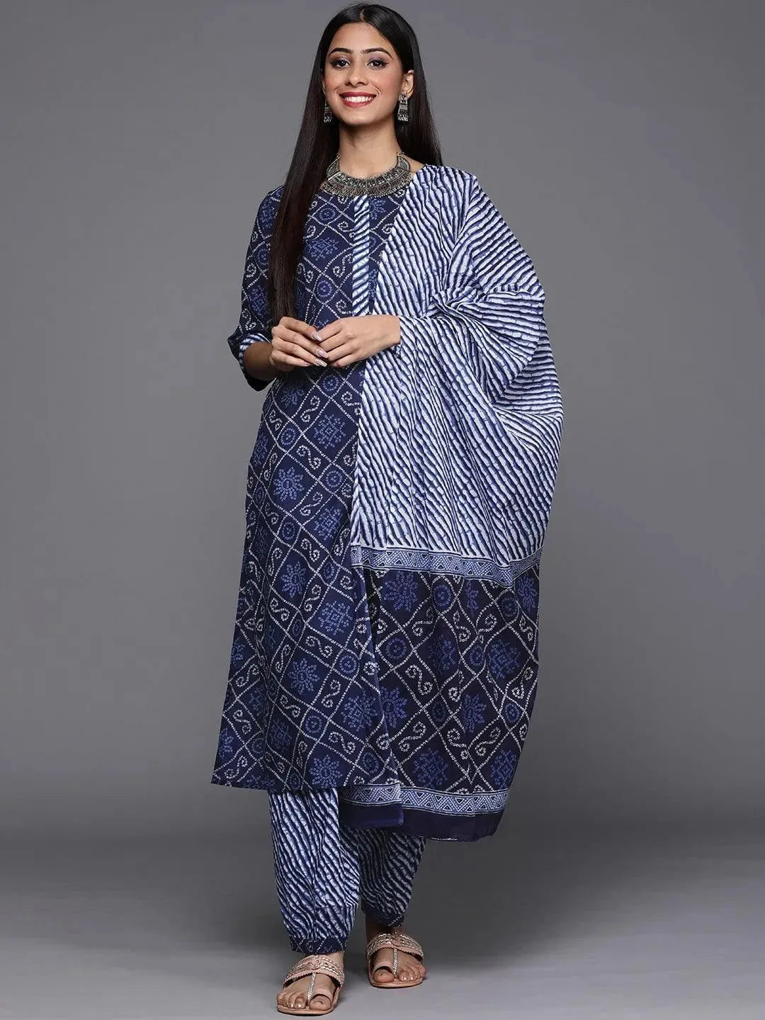 Blue Printed Cotton Suit Set - Libas