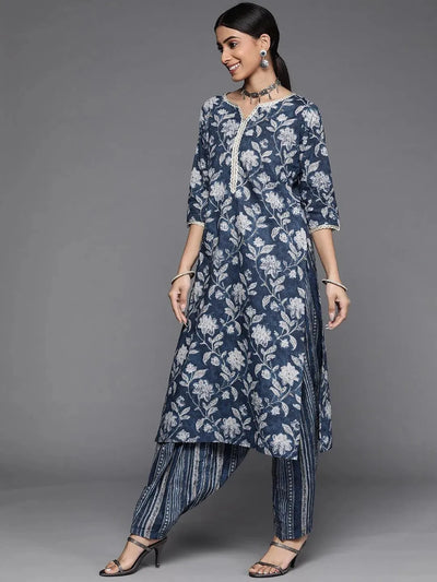 Blue Printed Cotton Suit Set - Libas