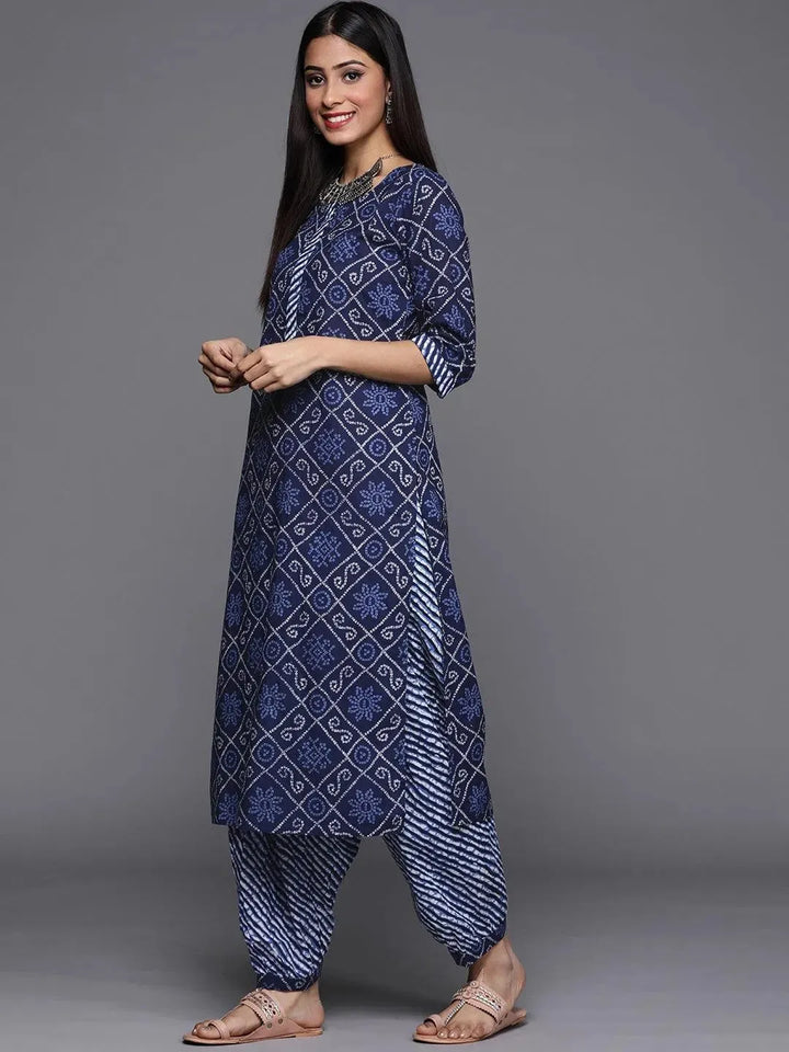 Blue Printed Cotton Suit Set - Libas