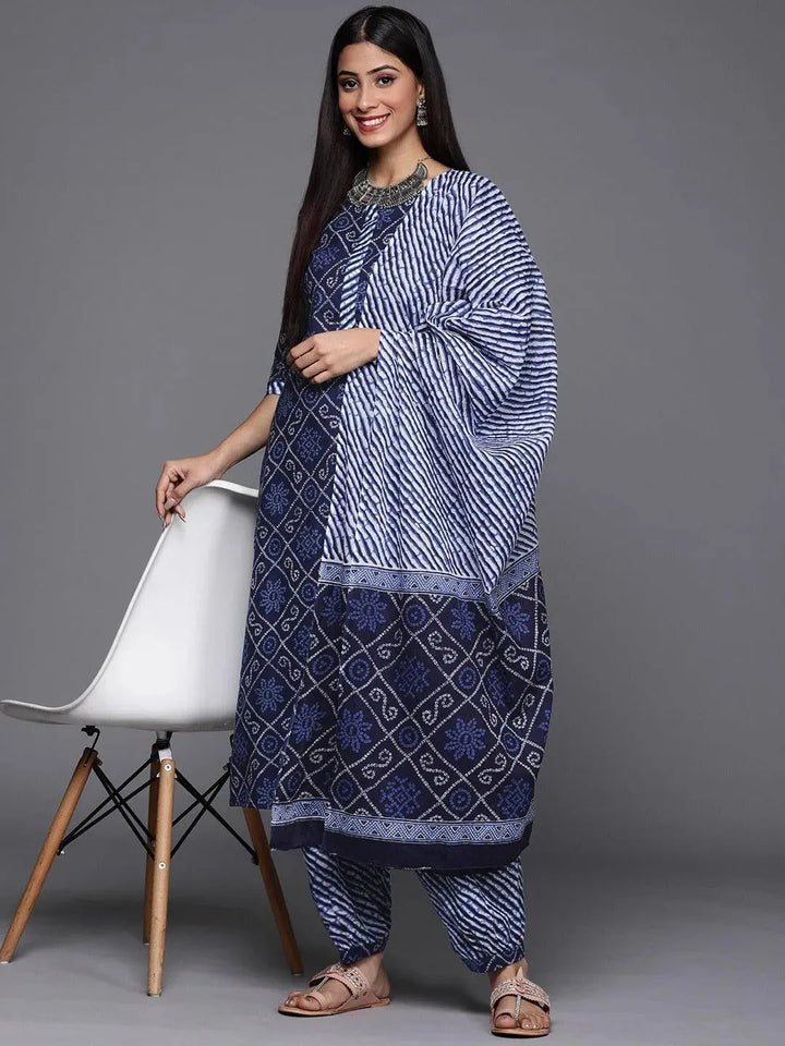 Blue Printed Cotton Suit Set - Libas