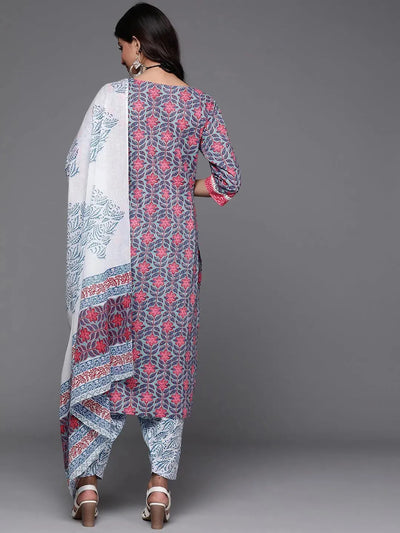 Blue Printed Cotton Suit Set - Libas