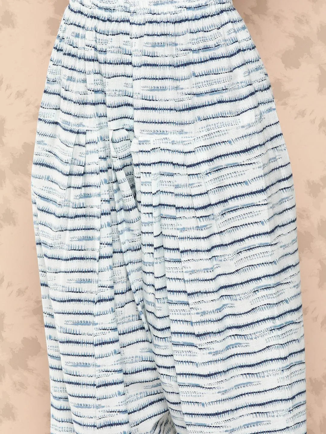 Blue Printed Cotton Straight Kurta With Salwar & Dupatta - Libas 