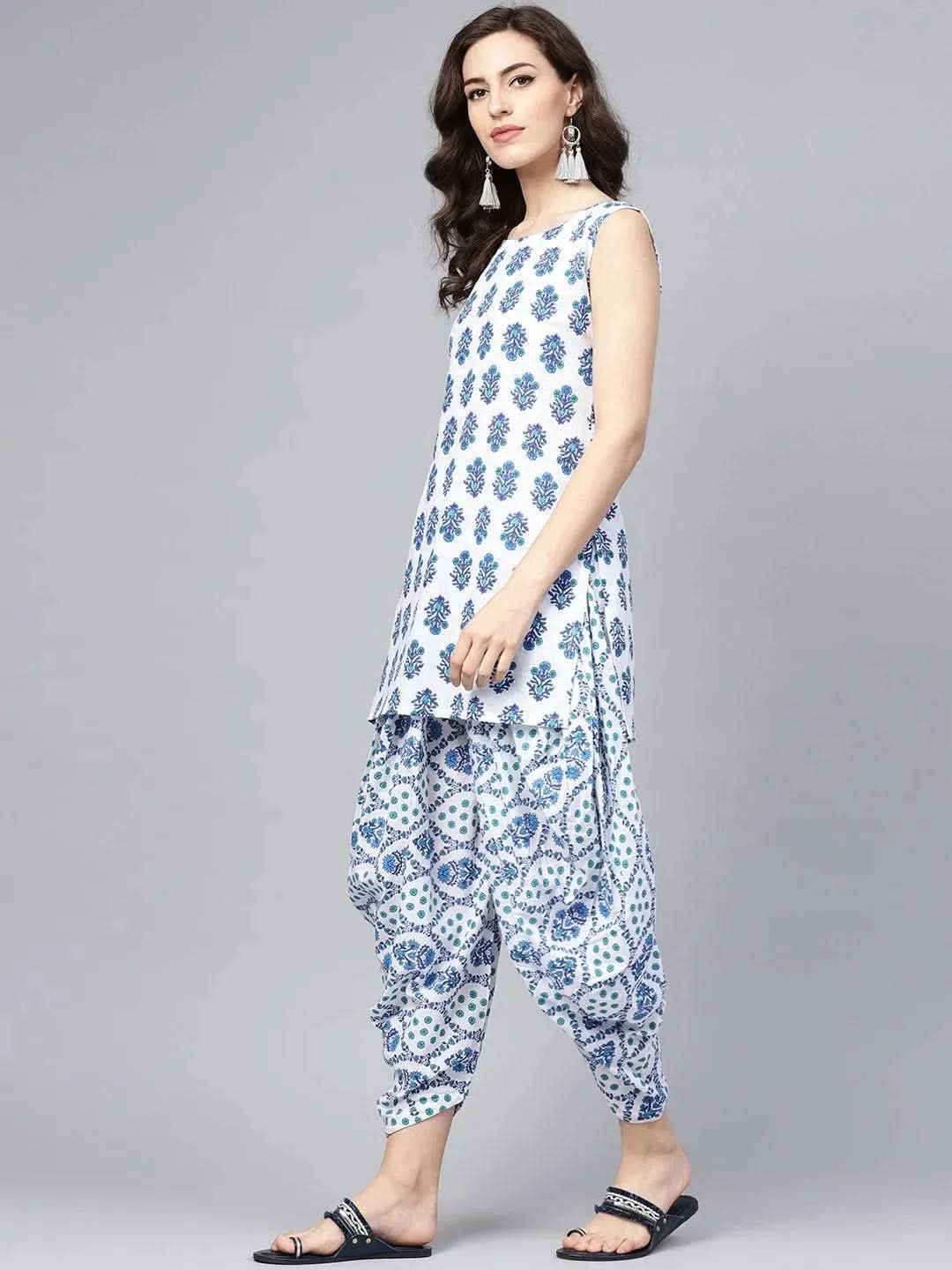 

Blue Printed Cotton Straight Kurta With Salwar