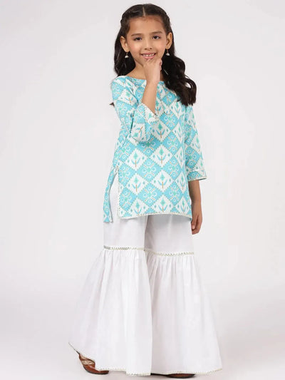 Blue Printed Cotton Suit Set - Libas