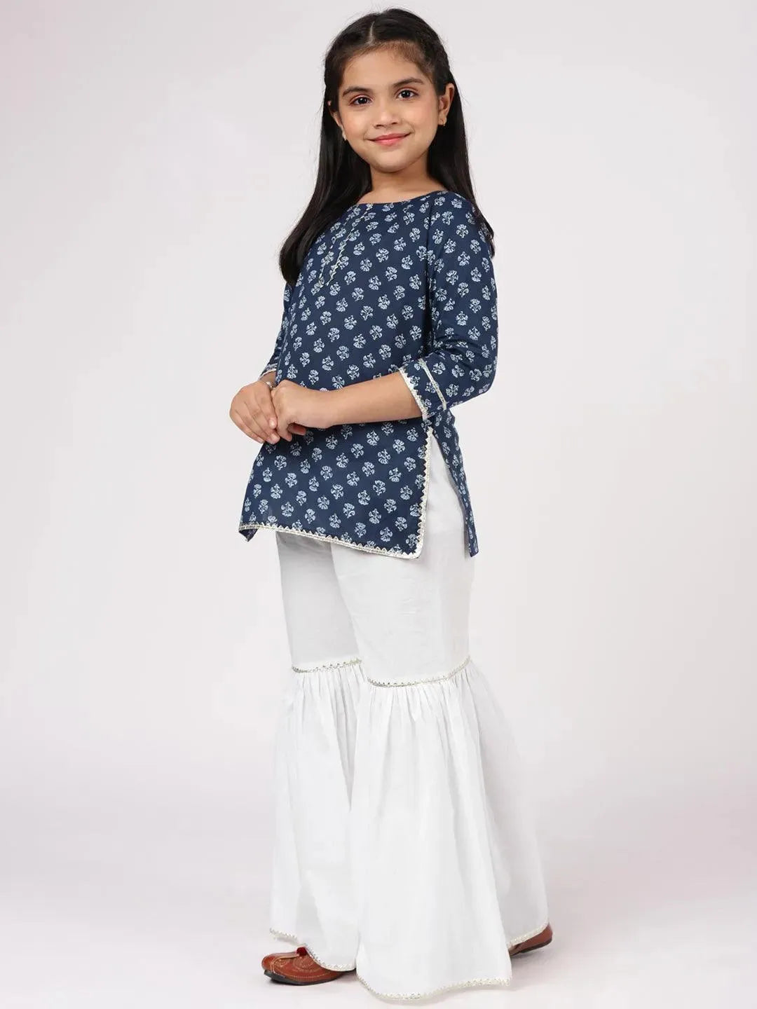 Blue Printed Cotton Suit Set - Libas 