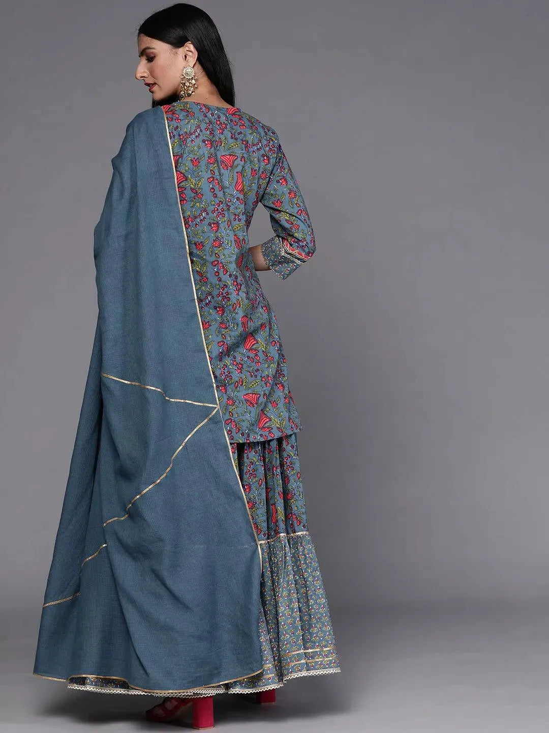 Blue Printed Cotton Suit Set - Libas