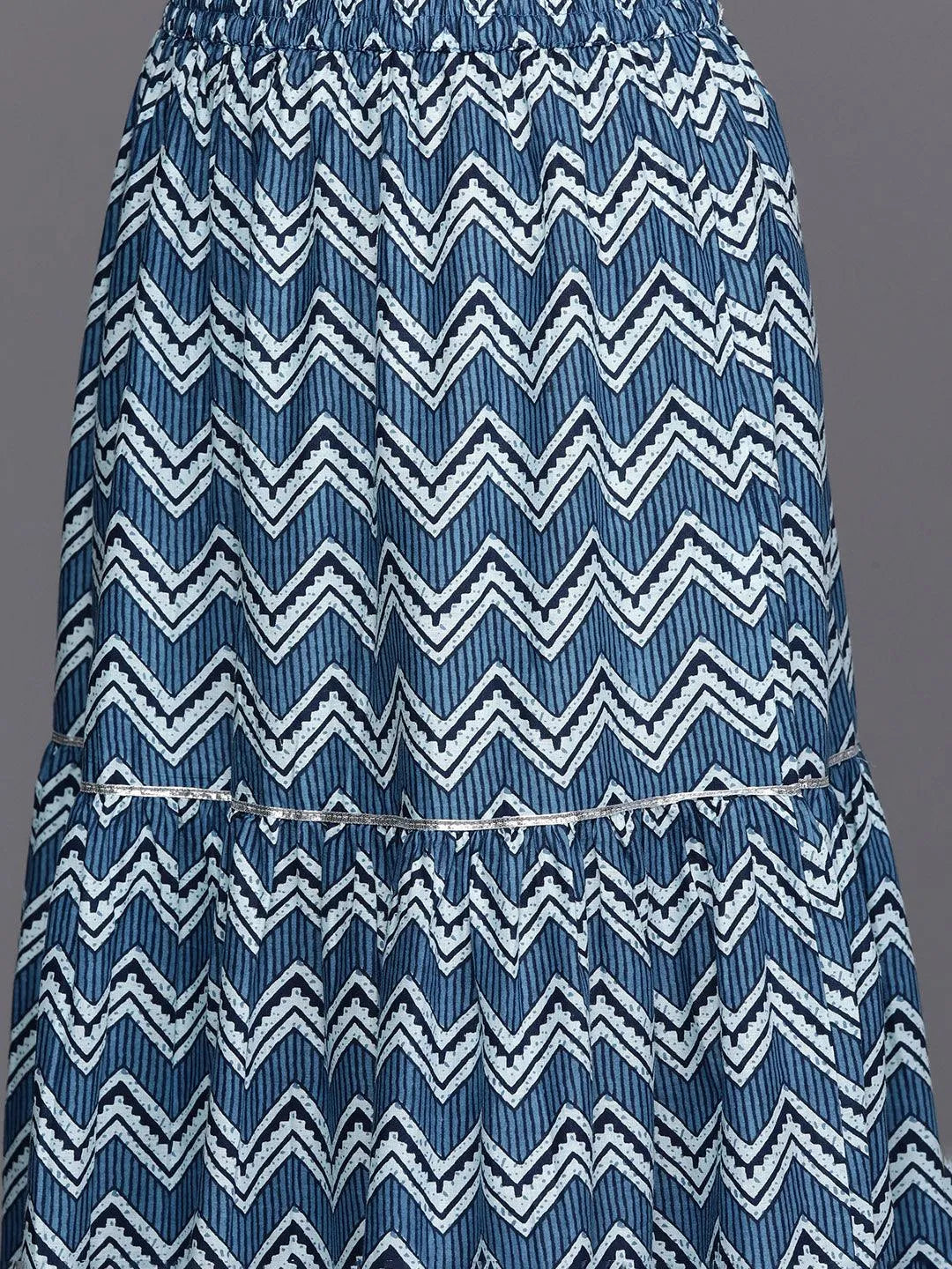 Blue Printed Cotton Straight Kurta With Sharara & Dupatta - Libas 