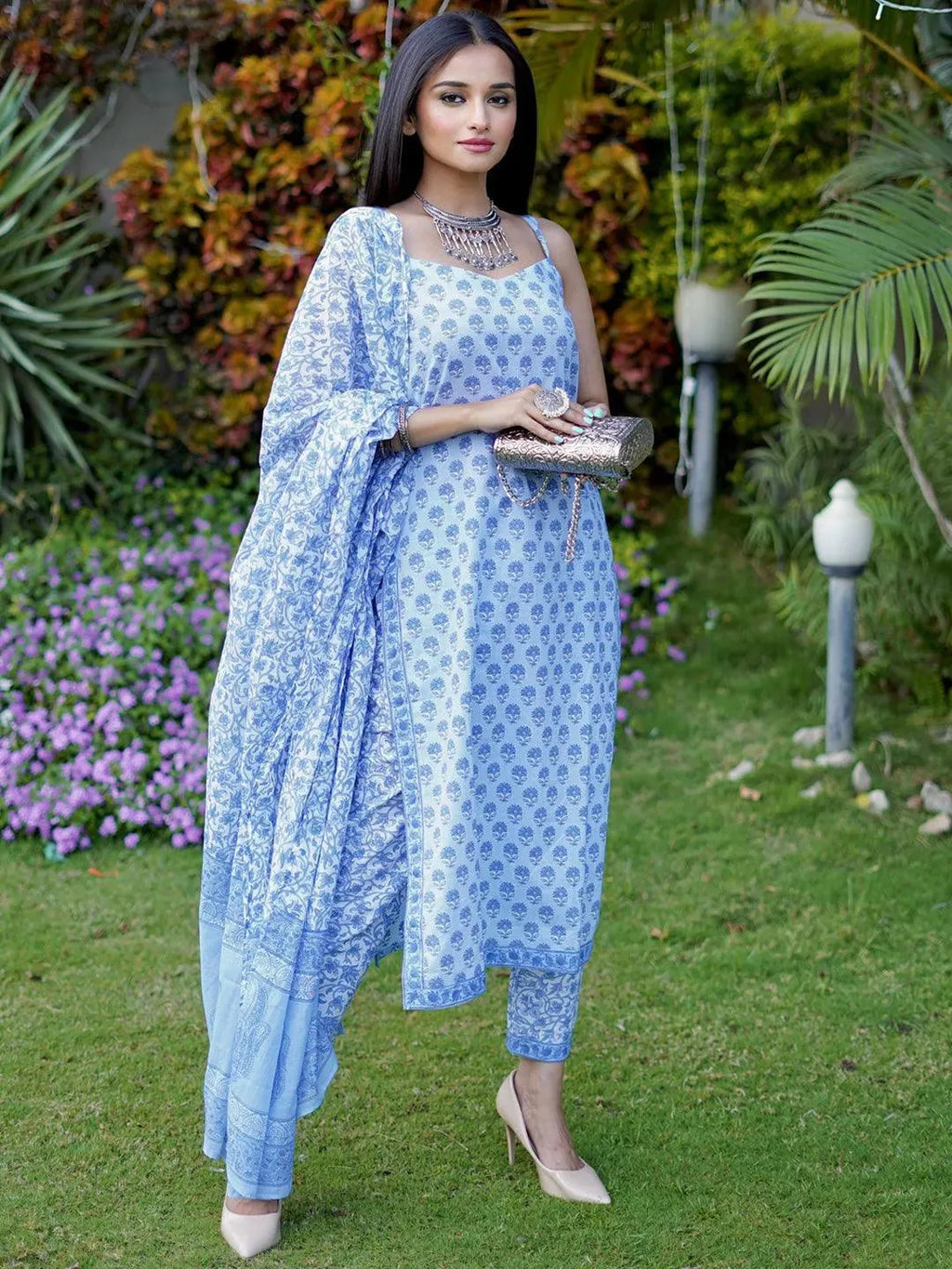 Classy Cotton Teal Floral Print Straight Cut Kurti - Pant Optional – Sujatra