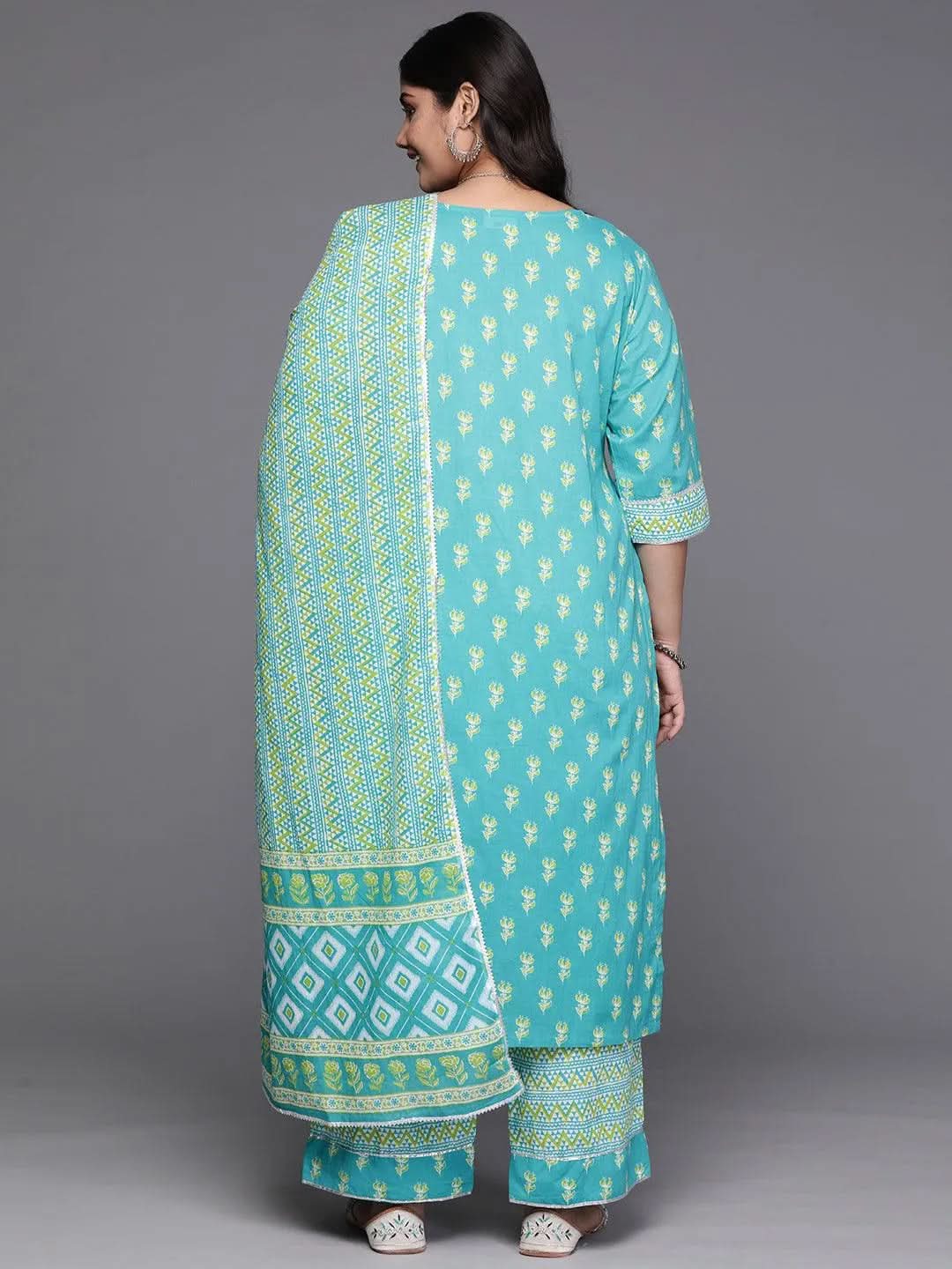 Black Yoke Design Cotton Straight Kurta With Trousers & Dupatta - Libas 