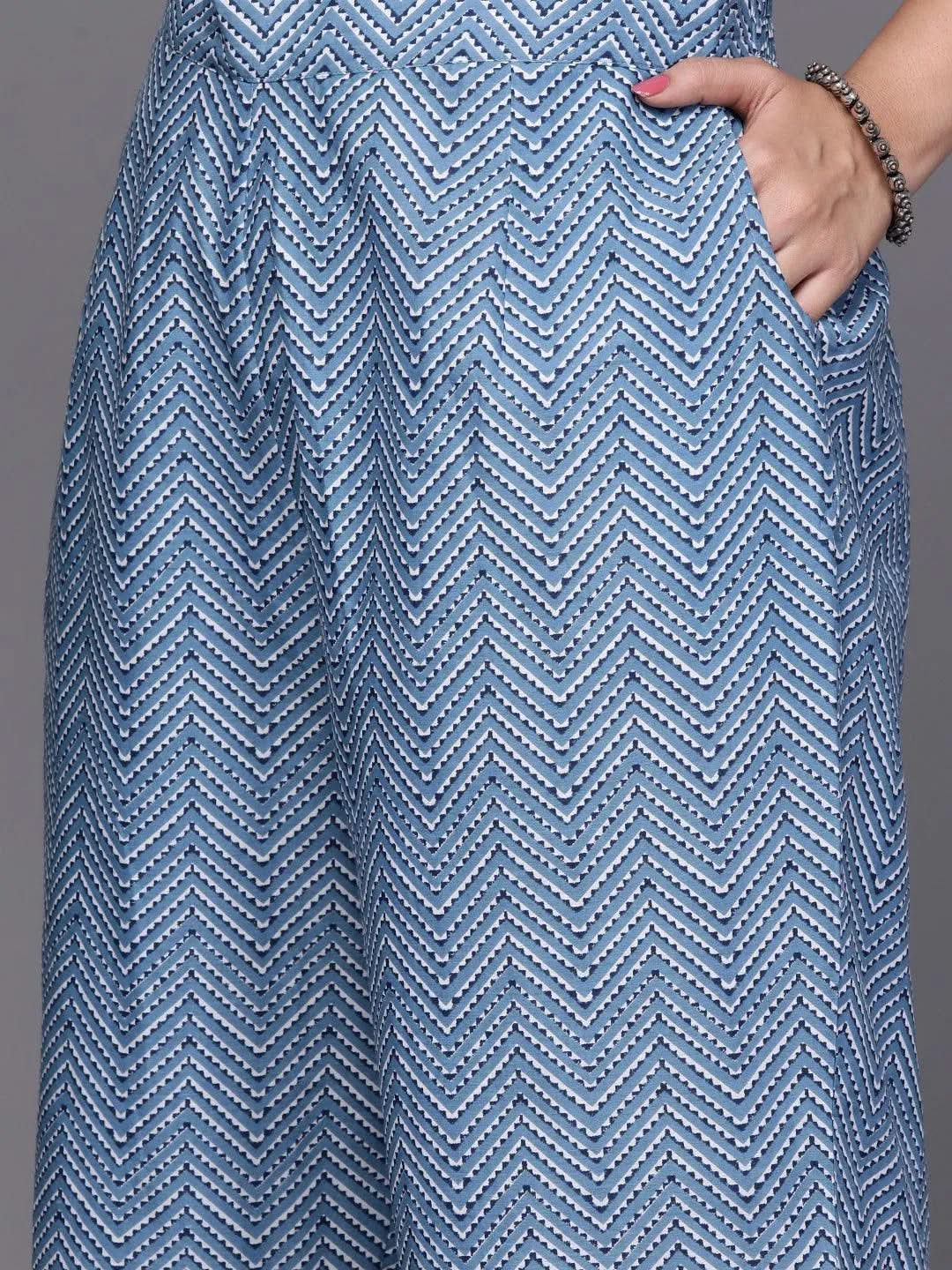Black Yoke Design Cotton Straight Kurta With Trousers & Dupatta - Libas 