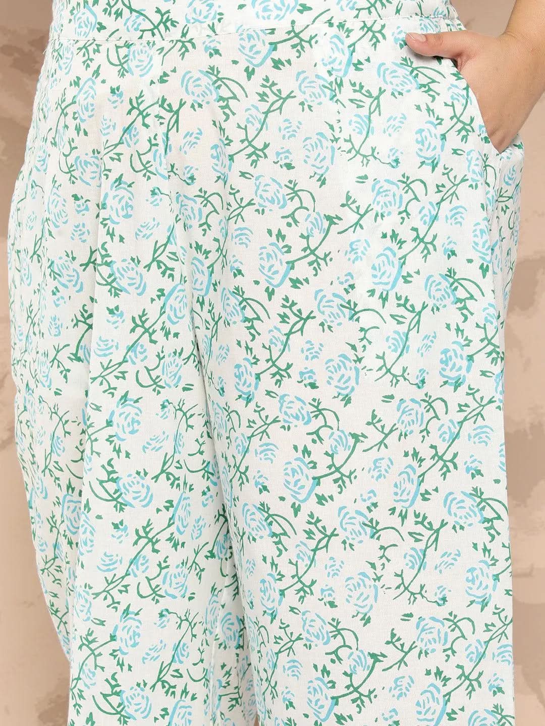 Blue Printed Cotton Straight Kurta With Trousers and Dupatta - Libas 
