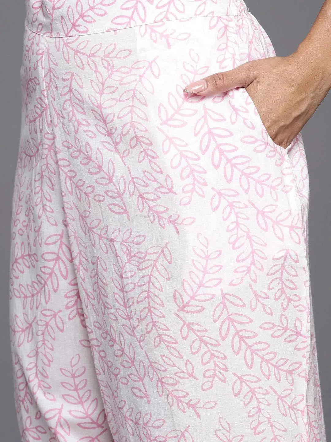 Blue Printed Cotton Straight Kurta With Trousers & Dupatta - Libas 
