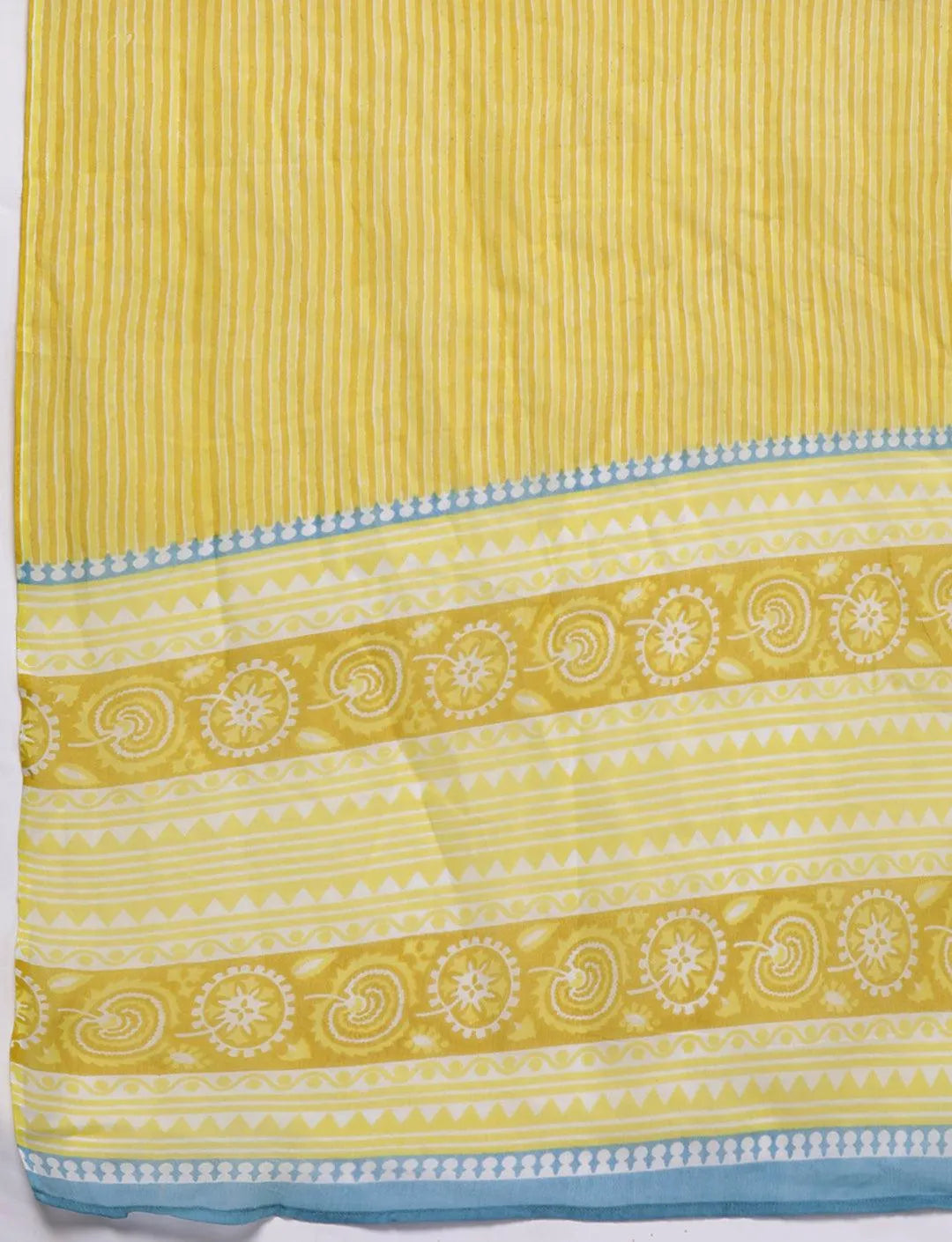 Blue Printed Cotton Straight Kurta With Trousers & Dupatta - Libas 
