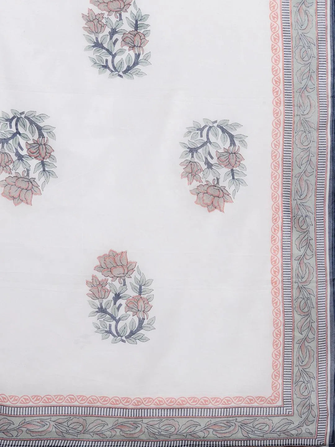 Blue Printed Cotton Straight Kurta With Trousers & Dupatta - Libas 