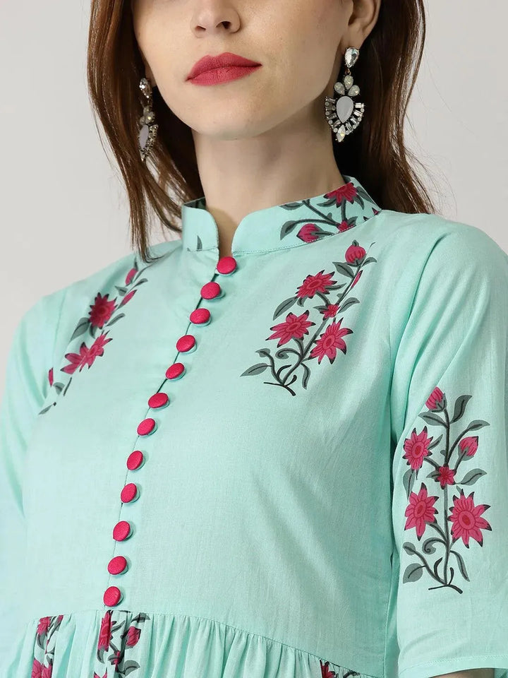 Blue Printed Cotton Kurta Set - Libas