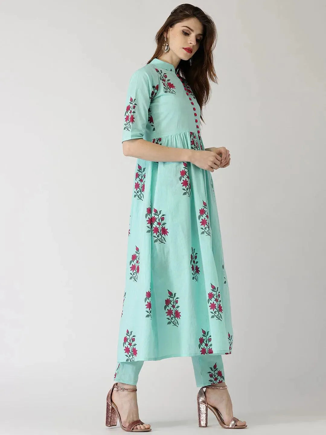 Blue Printed Cotton Kurta Set - Libas