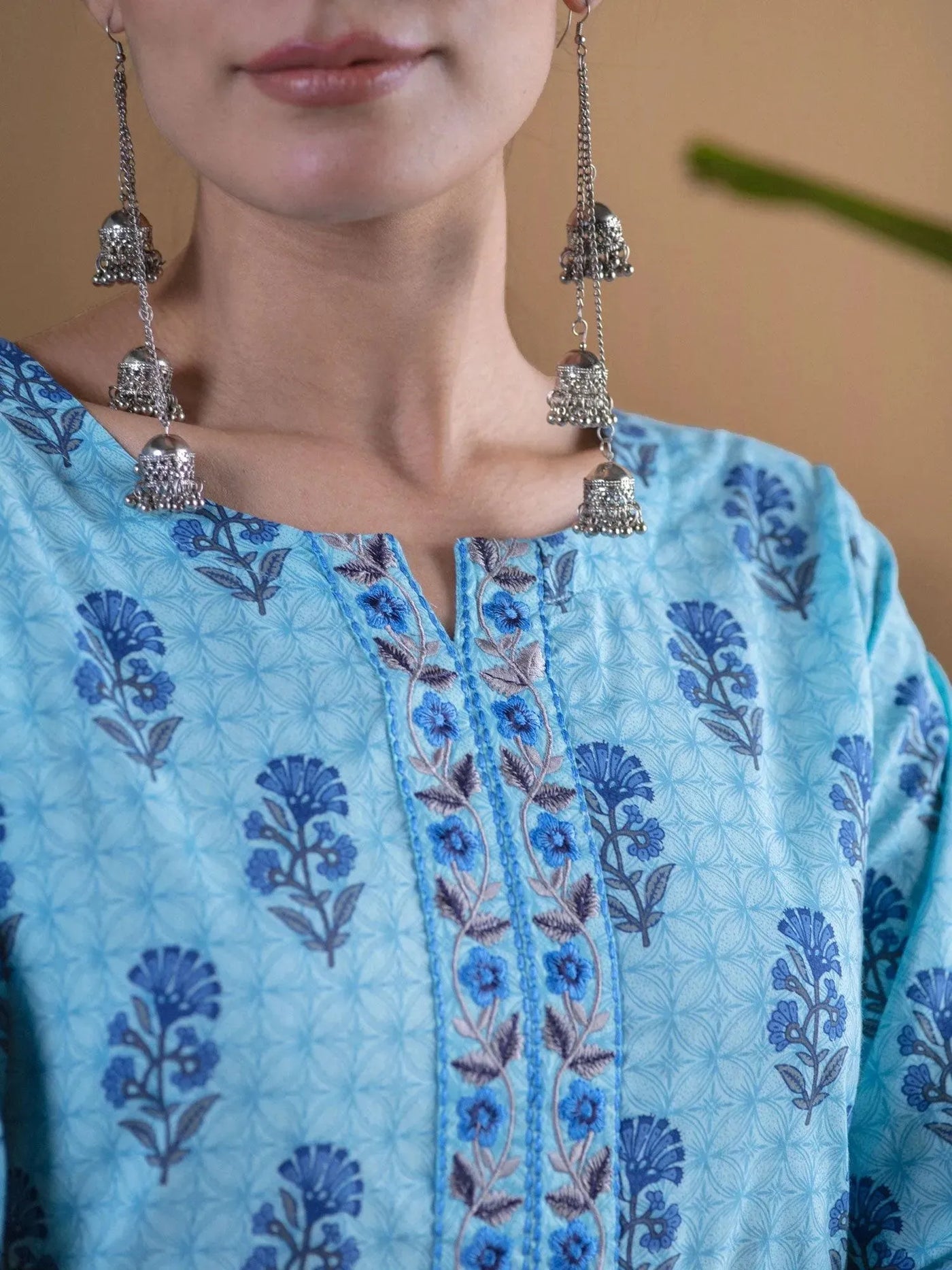 Blue Printed Cotton Kurta Set - Libas