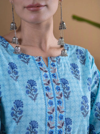 Blue Printed Cotton Kurta Set - Libas